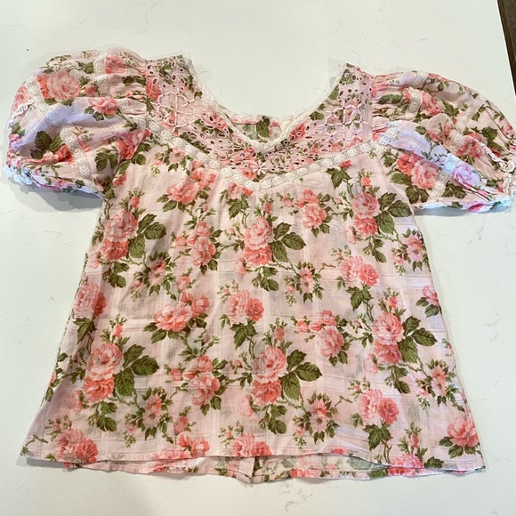 LoveShackFancy Concord Pink Floral Puff Sleeve Top - Picture 15 of 16